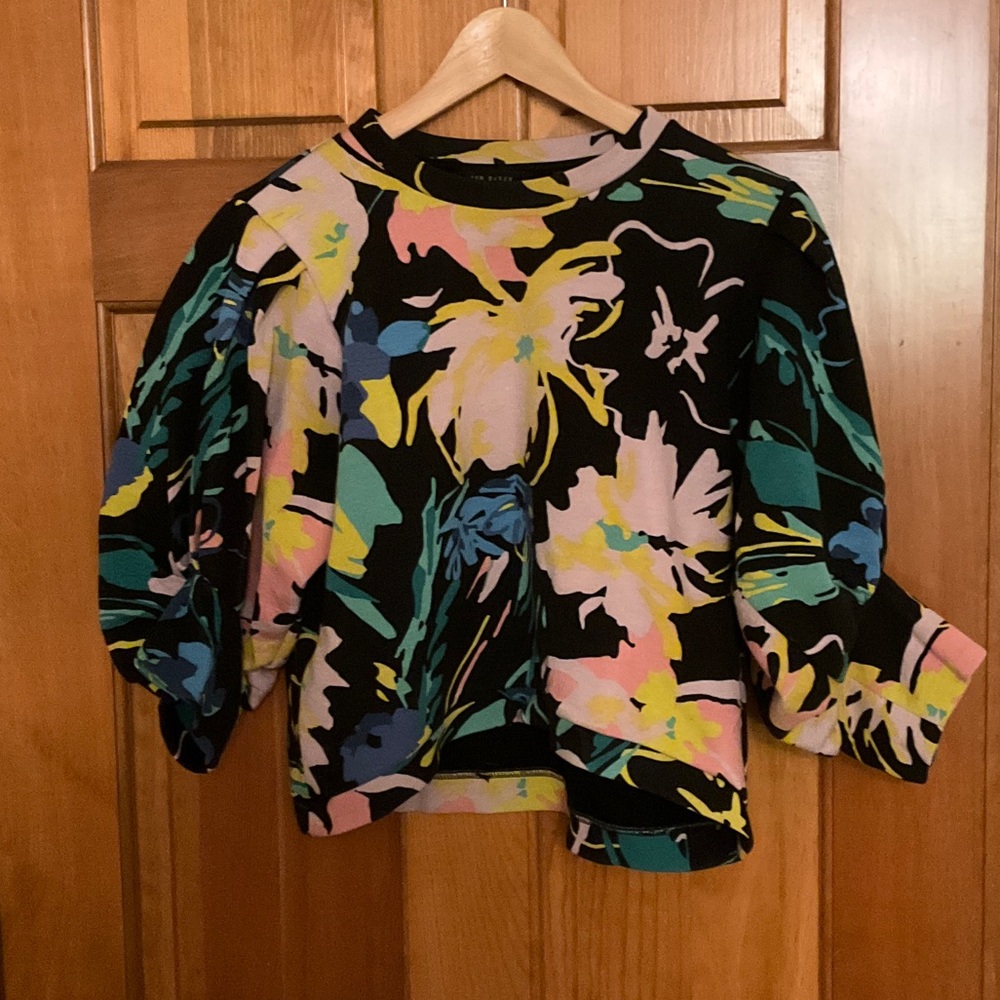 Ted Baker London Black Floral Cropped Sweatshirt with Pastel Highlights